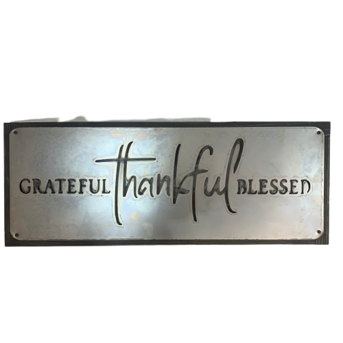 Metal Sign "Grateful Thankful Blessed" - framed