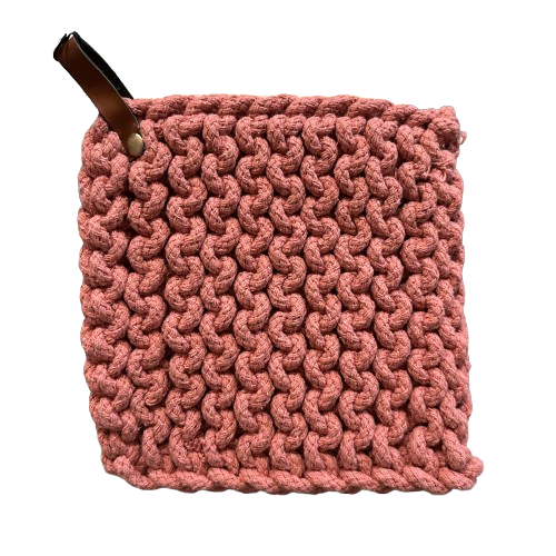 Crocheted Pot Holder, deep coral