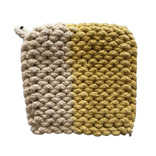 Crocheted Pot Holder, two toned mustard