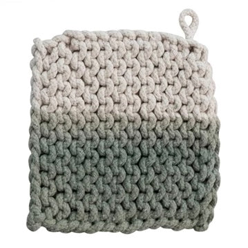Crocheted Pot Holder, two toned teal