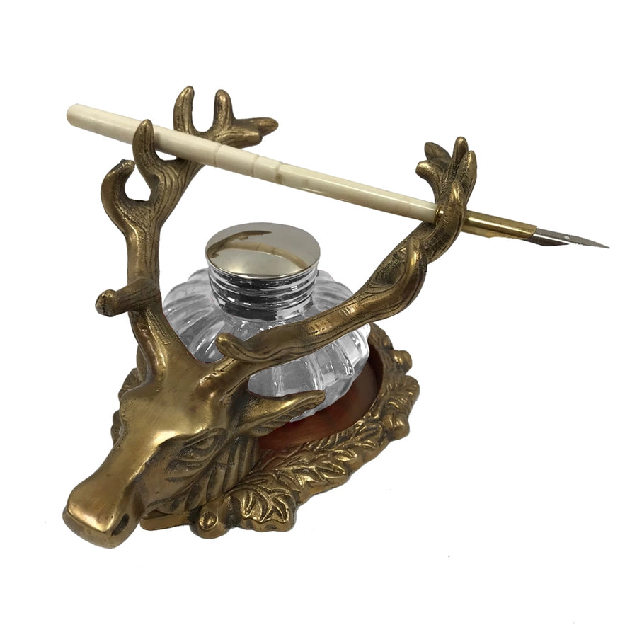 Brass Stag Inkwell Stand/Pen Holder