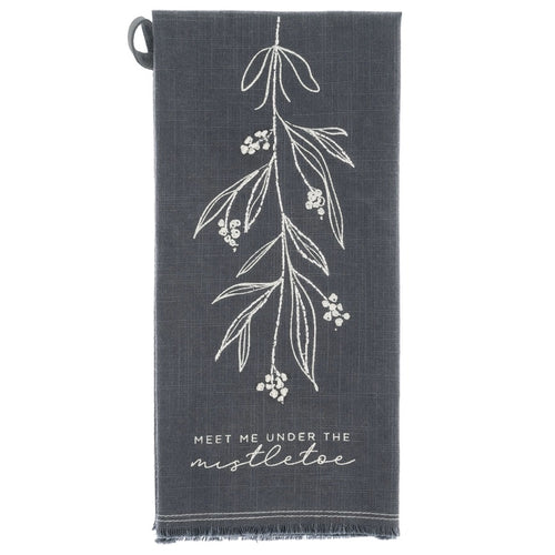 Embroidered Tea Towel, mistletoe