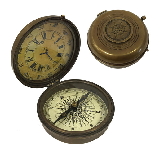Antiqued Brass Compass and Clock