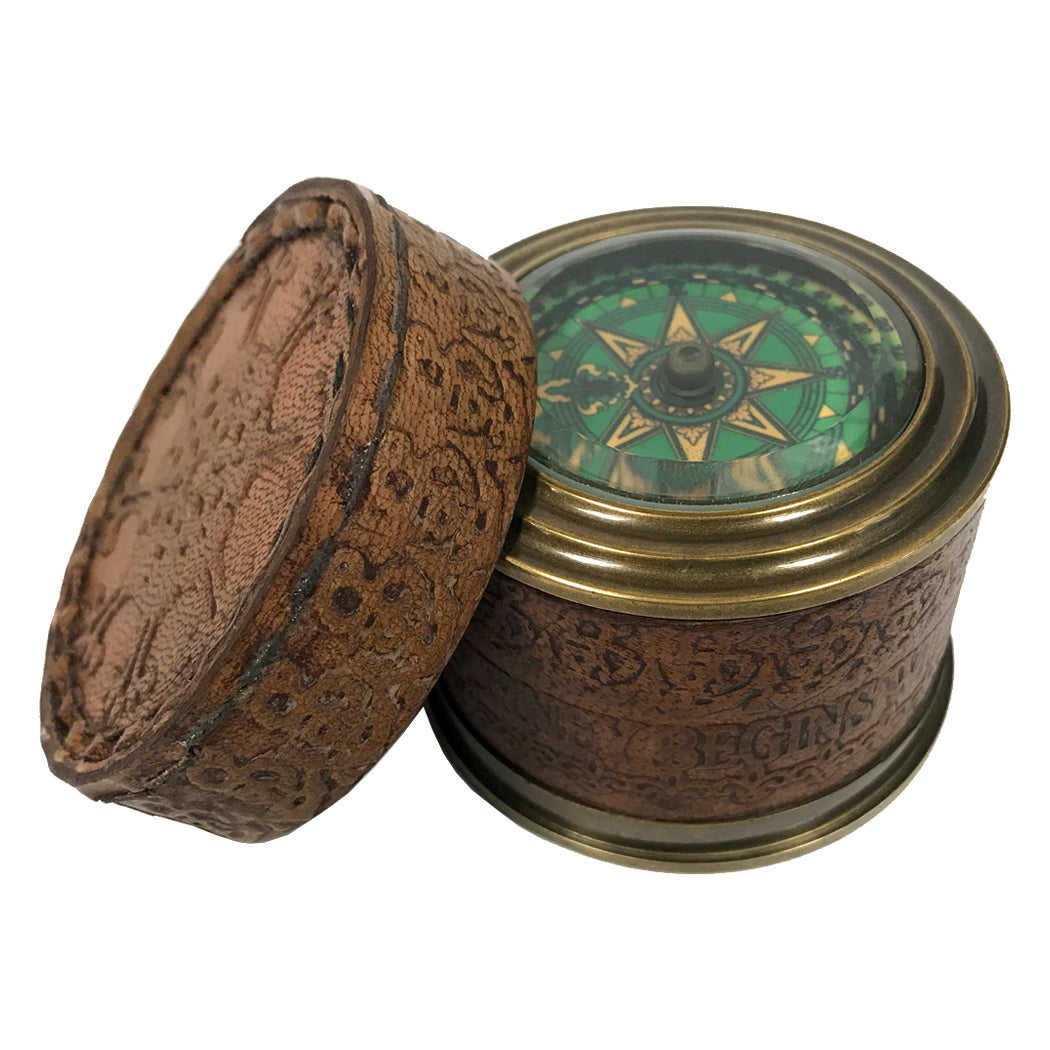 Brass Antiqued Compass in Case