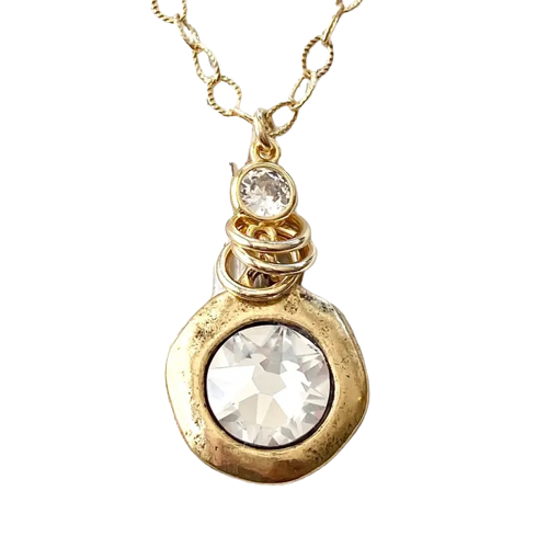 Crystal Drop Necklace, gold