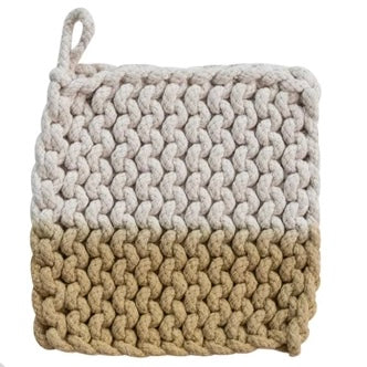 Crocheted Pot Holder, two toned mustard