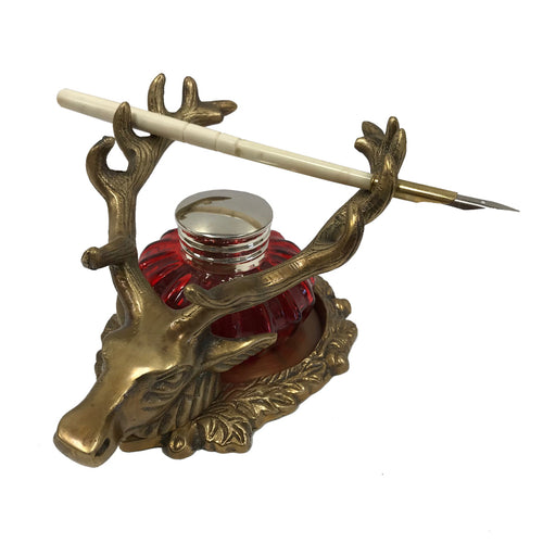 Brass Stag Inkwell Stand/Pen Holder