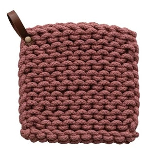 Crocheted Pot Holder, deep coral