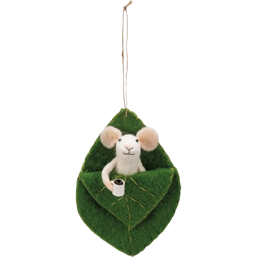 Felt Mouse in Leaf Bed