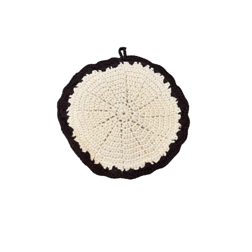 Crocheted Pot Holder, cream round