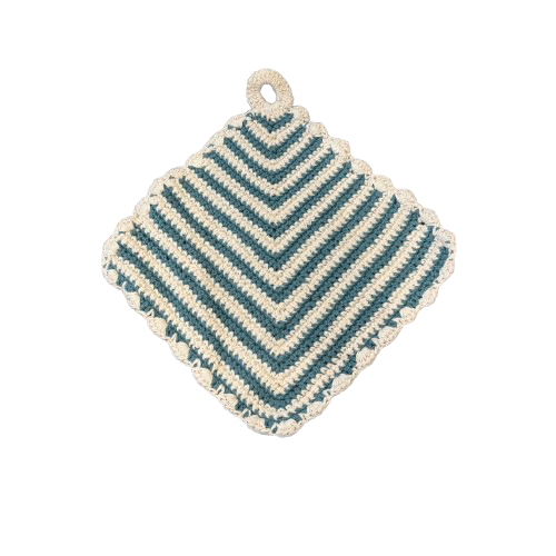 Crocheted Pot Holder, aqua square