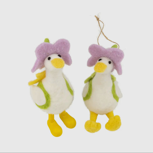 Felt Duck with Lavender Hat