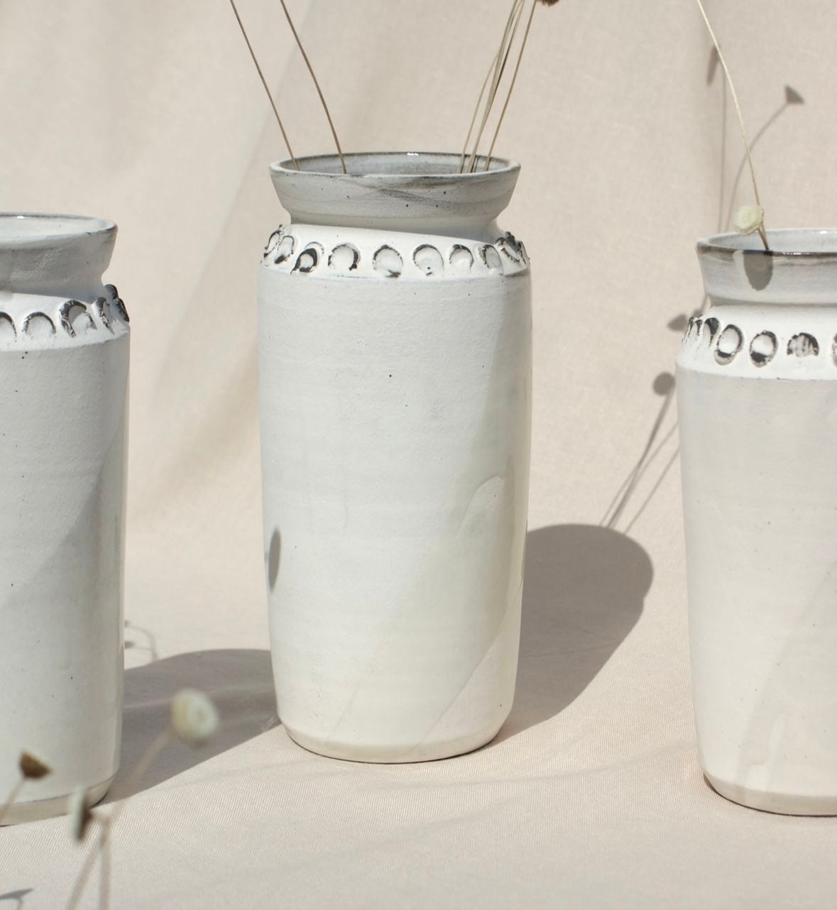 Artisan Pottery, Dotted Vase, white