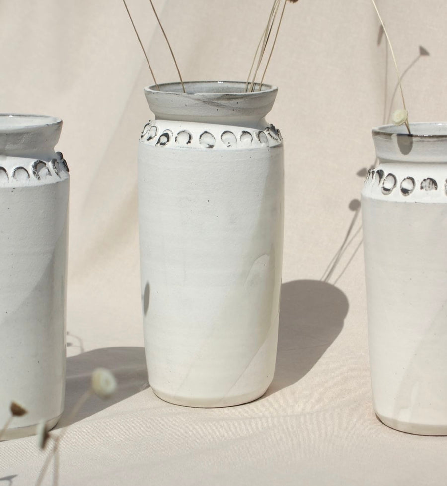 Artisan Pottery, Dotted Vase, white