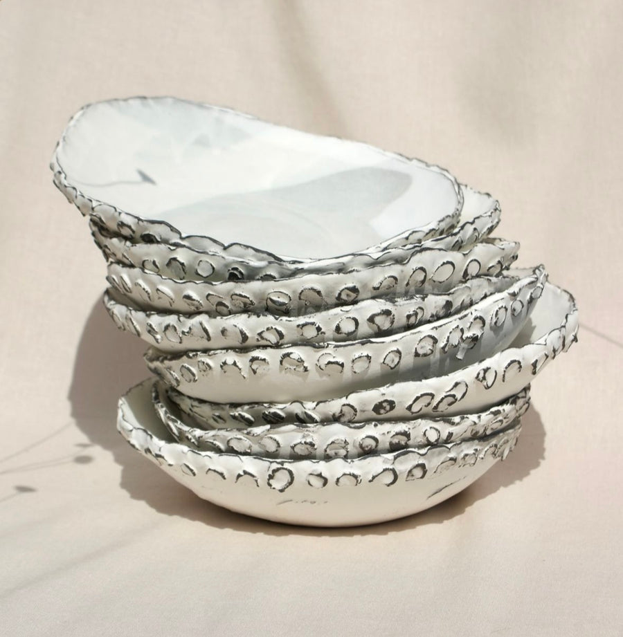 Artisan Pottery, Dotted Bowl, white