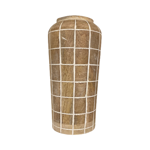 Checked Pattern Wood Vase