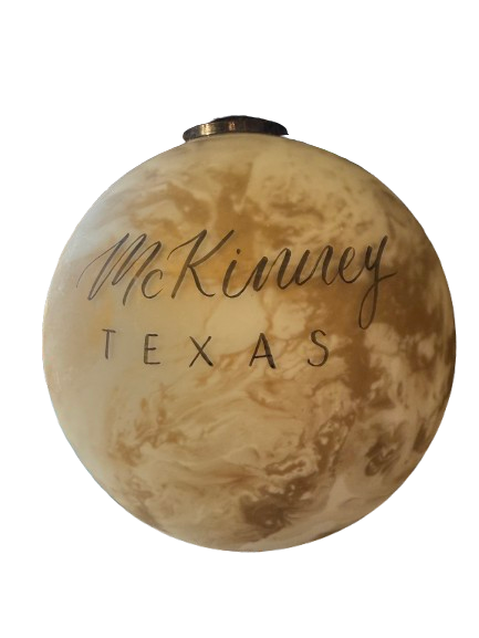 White/Gold Marble Glass Ball Ornament, "McKinney, Texas"