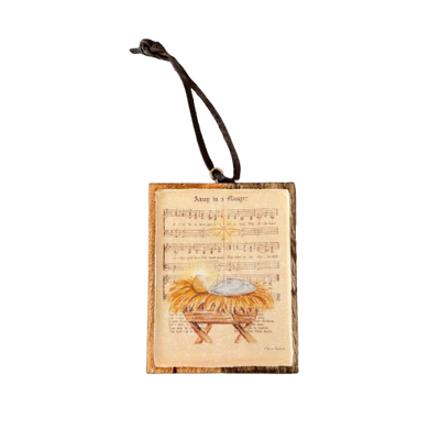 Wooden Hymn Ornament, away in a manager