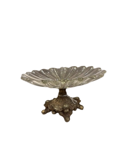 Vintage Glass Dish with Metal Base