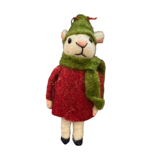Felt Mouse/Green Hat Ornament