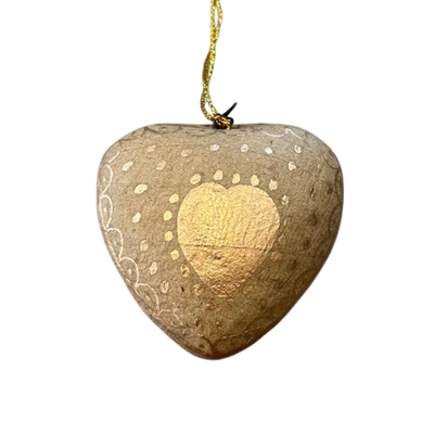 Paper Mache Heart Ornament, gold