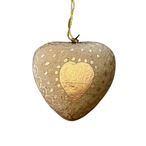 Paper Mache Heart Ornament, gold