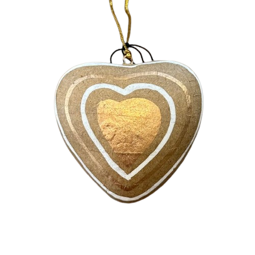 Paper Mache Heart Ornament, gold