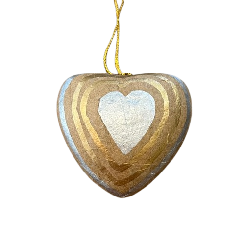 Paper Mache Heart Ornament, gold