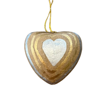 Paper Mache Heart Ornament, gold