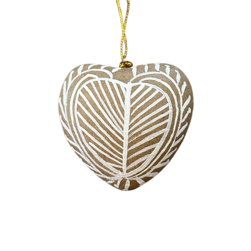 Paper Mache Heart Ornament, gold