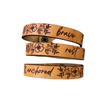 Leather Bracelet - Floral/Word