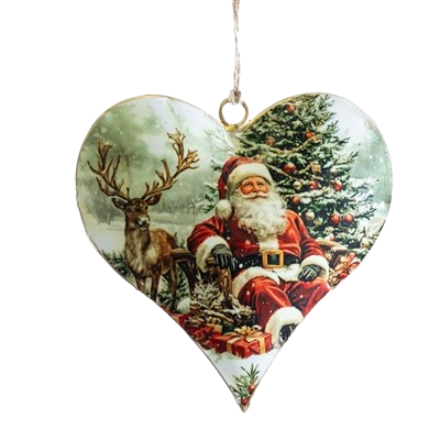 Metal Heart Santa Ornament