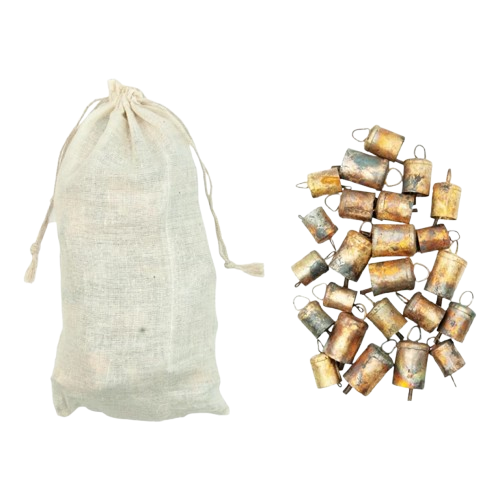 Metal Bells in Bag, distressed gold