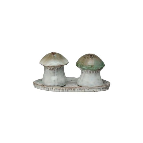 Stoneware Mushroom Salt and Pepper Shakers with Tray