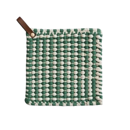 Crocheted Pot Holder, green striped