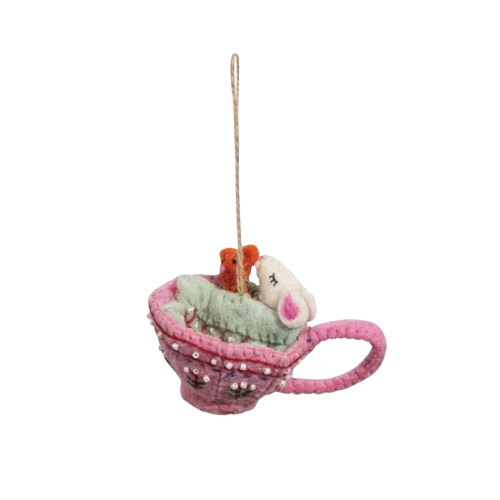 Felt Mouse Teacup Ornament, pink
