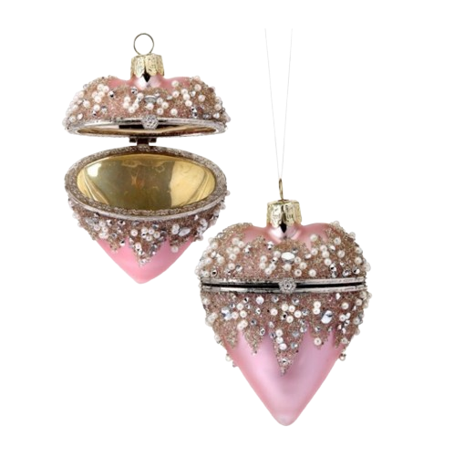 Beaded Heart Locket Ornament, pink