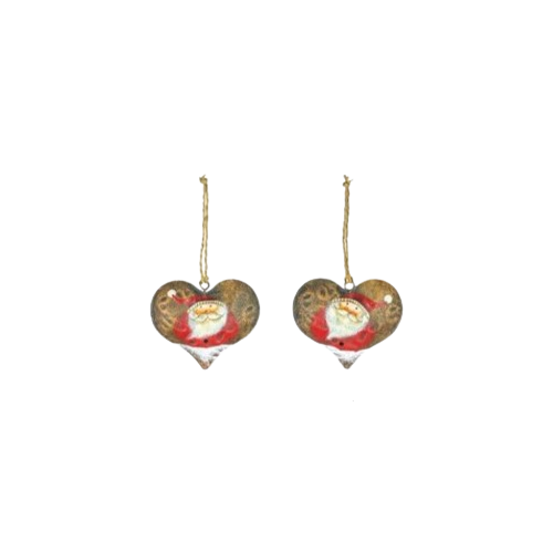 Metal Heart Ornament, santa