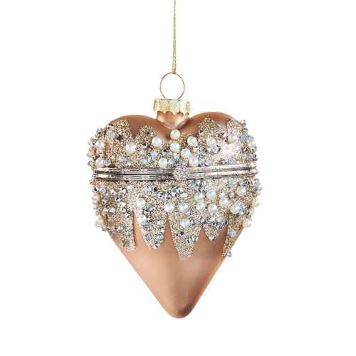 Beaded Heart Locket Ornament, gold