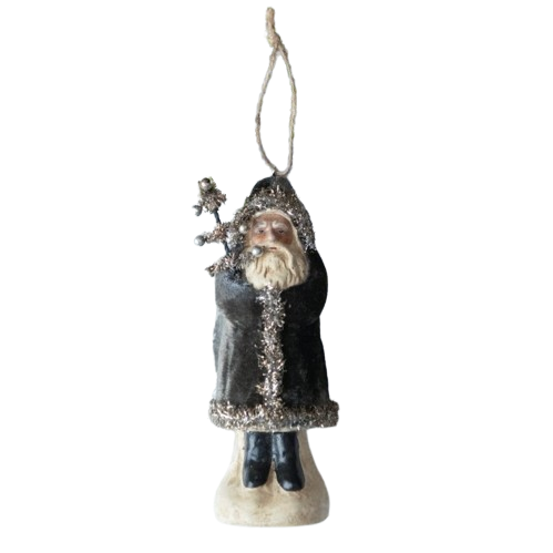 Velvet Santa Ornament, charcoal