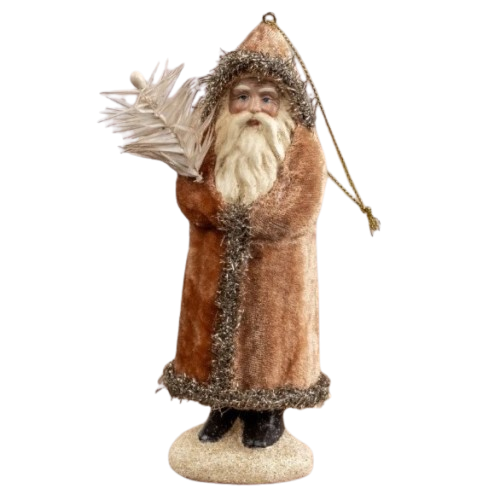 Velvet Santa Ornament, brown