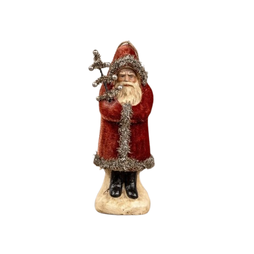 Velvet Santa Ornament, russet