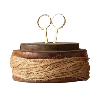 Wooden Spool with Jute and Scissors, small