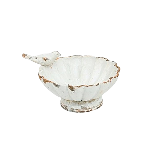 Pewter Bowl with Bird, white