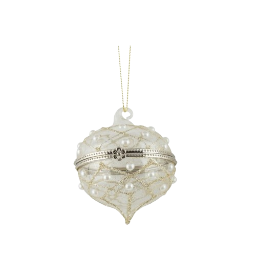 Hinged Ornament - silver pearl/tear-drop