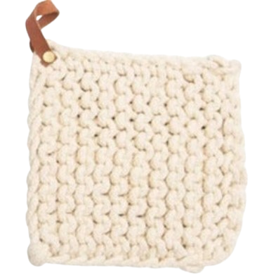 Crocheted Pot Holder, modern leather