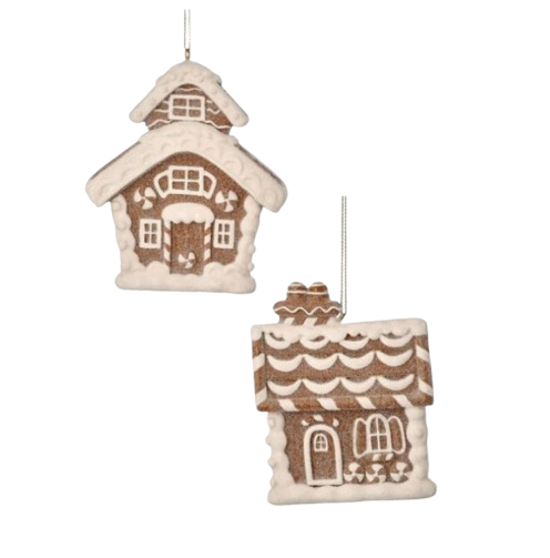 Flocked Gingerbread House Ornament