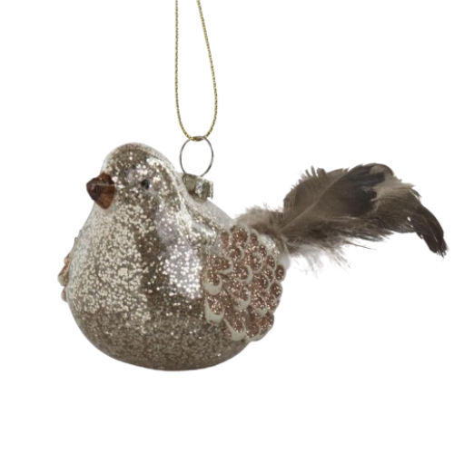 Glittered Glass Bird, silver