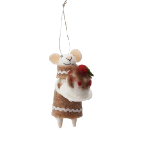 Felt Mouse with Cake Ornament