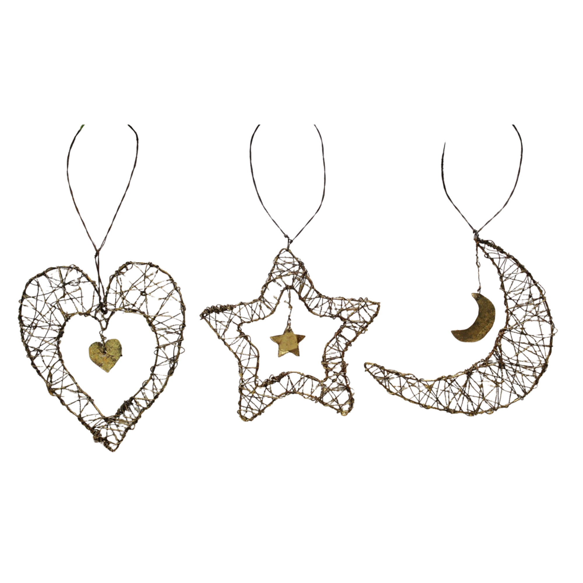Wire Ornament - Heart/Moon/Star